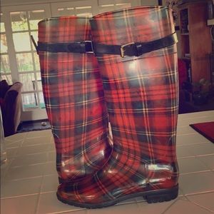 Ralph Lauren Classic Rubber Rain Boots Plaid W Sz9